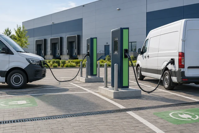 Stacje ładowania floty elektrycznej na parkingu przedsiębiorstwa